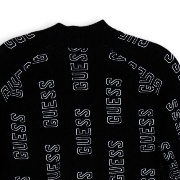 NEW GUESS BLACK WITH WHITE "GUESS" LOGO 1/4 ZIP CROPPED SWEATER XL - Picture 4 of 11